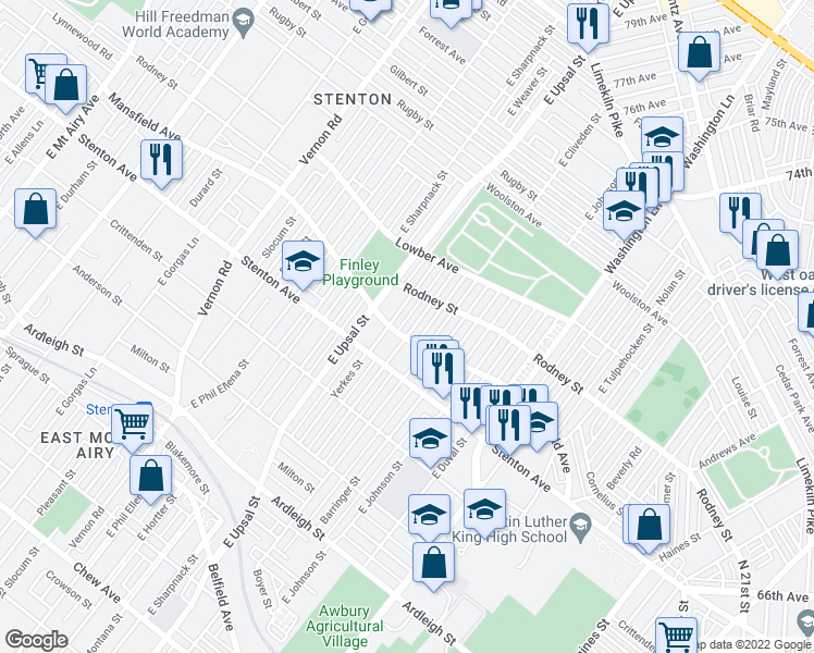 map of restaurants, bars, coffee shops, grocery stores, and more near 1503 East Cardeza Street in Philadelphia