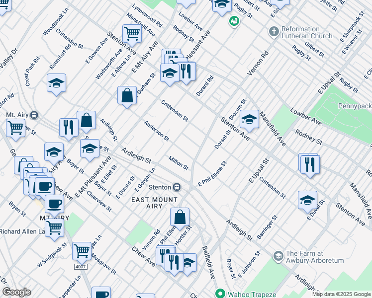 map of restaurants, bars, coffee shops, grocery stores, and more near 6837 Anderson Street in Philadelphia
