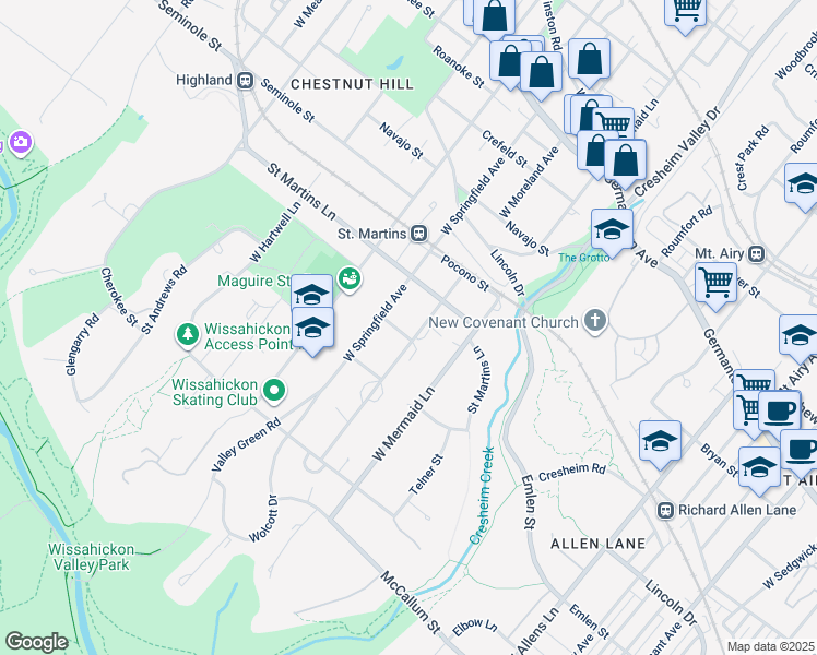 map of restaurants, bars, coffee shops, grocery stores, and more near 415 West Moreland Avenue in Philadelphia