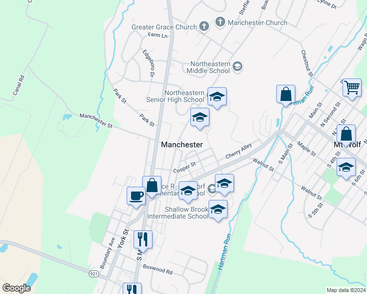 map of restaurants, bars, coffee shops, grocery stores, and more near 202 High Street in Manchester