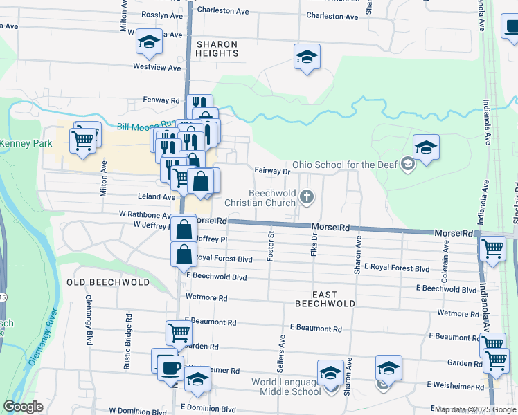 map of restaurants, bars, coffee shops, grocery stores, and more near 4916 Fuller Drive in Columbus