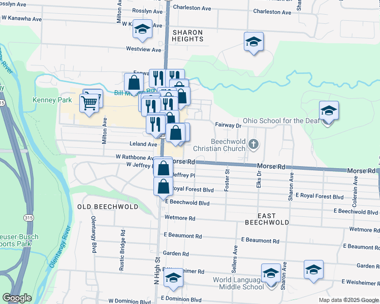 map of restaurants, bars, coffee shops, grocery stores, and more near 4946 Arbor Village Drive in Columbus