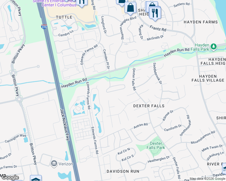 map of restaurants, bars, coffee shops, grocery stores, and more near 3891 Stonewater Drive in Columbus