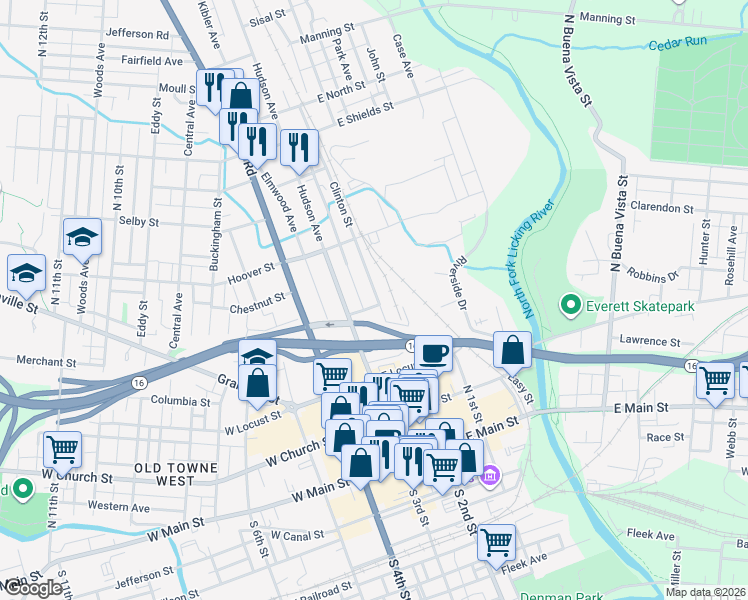 map of restaurants, bars, coffee shops, grocery stores, and more near 50 Wyoming Street in Newark