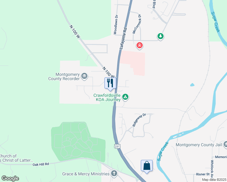 map of restaurants, bars, coffee shops, grocery stores, and more near 1630 Lafayette Avenue in Crawfordsville