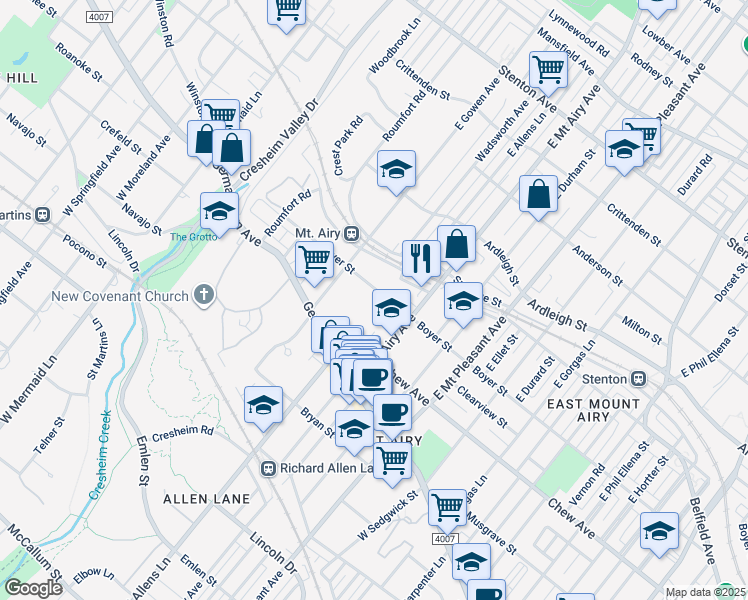 map of restaurants, bars, coffee shops, grocery stores, and more near 7300 Boyer Street in Philadelphia