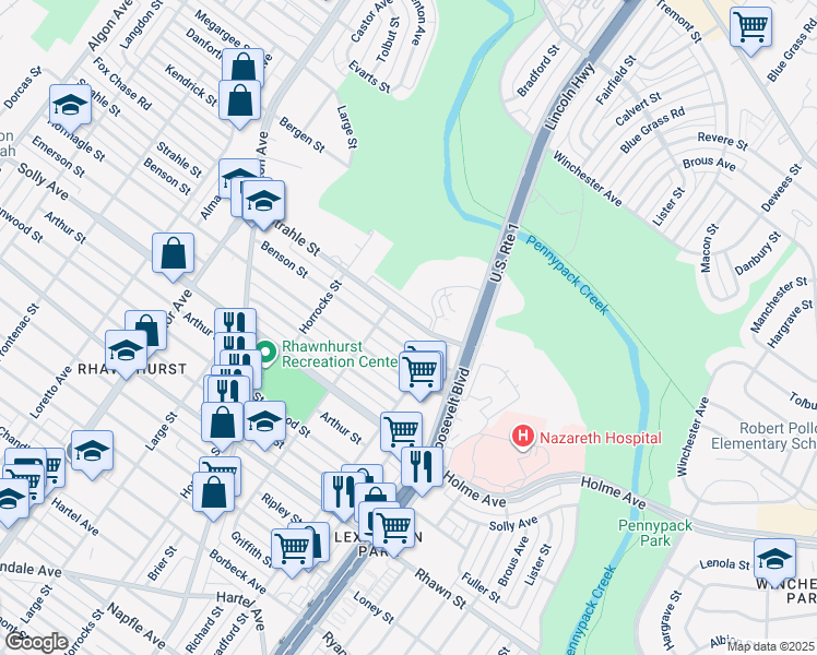 map of restaurants, bars, coffee shops, grocery stores, and more near 2318 Strahle Street in Philadelphia