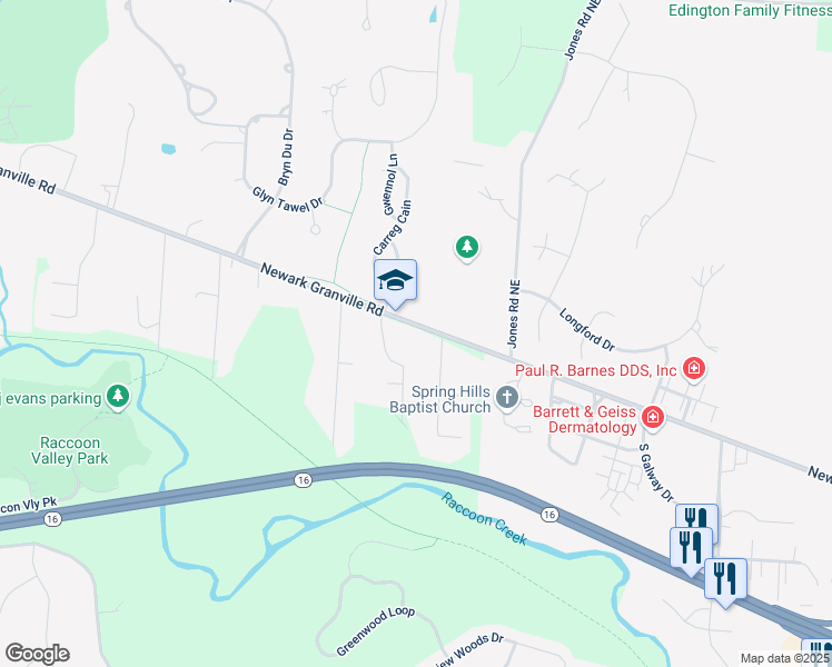 map of restaurants, bars, coffee shops, grocery stores, and more near 1610 County Highway 539 in Granville