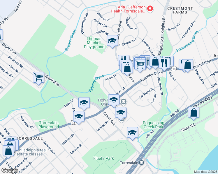 map of restaurants, bars, coffee shops, grocery stores, and more near 3962 Constance Road in Philadelphia