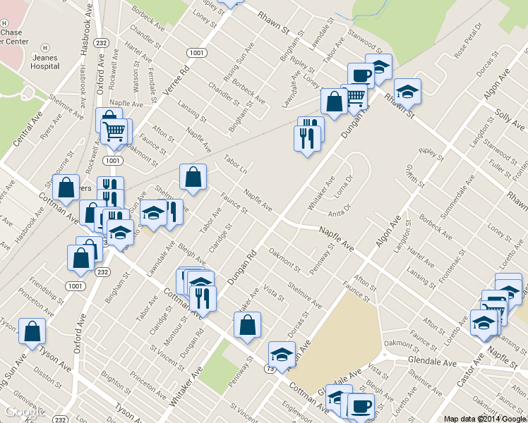 map of restaurants, bars, coffee shops, grocery stores, and more near 1244 Napfle Avenue in Philadelphia