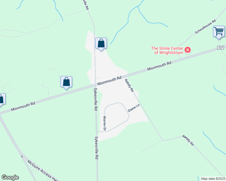 map of restaurants, bars, coffee shops, grocery stores, and more near 674 Monmouth Road in Wrightstown