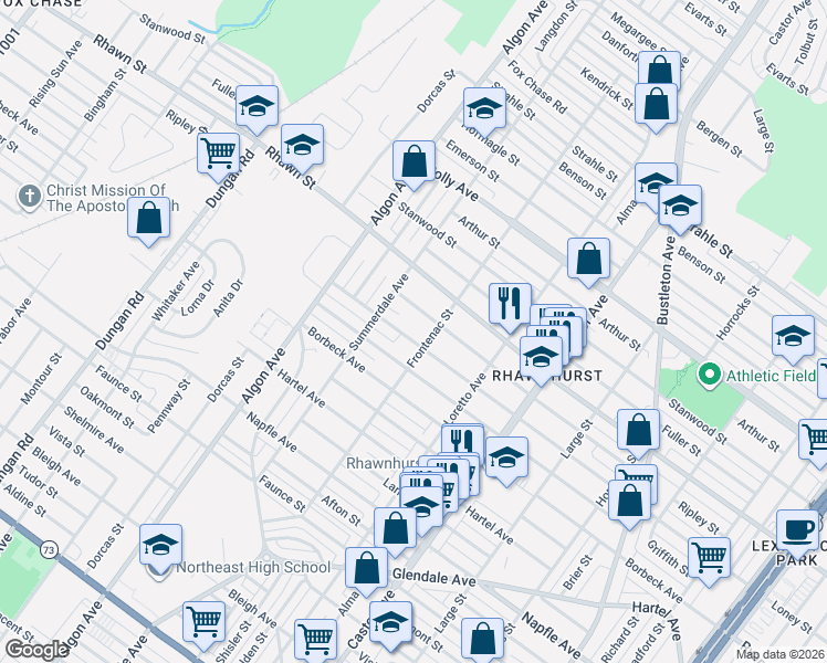 map of restaurants, bars, coffee shops, grocery stores, and more near 1720-22 Ripley Street in Philadelphia