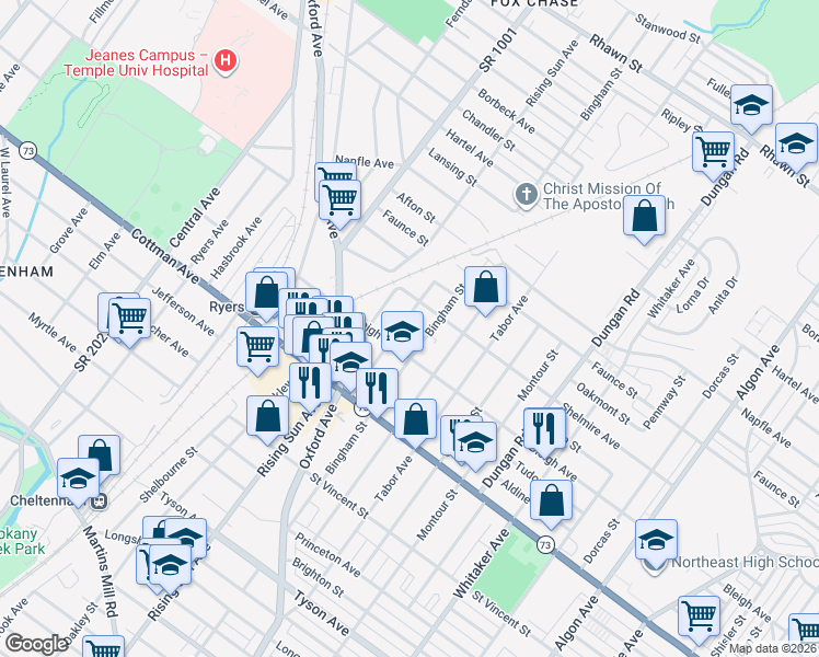 map of restaurants, bars, coffee shops, grocery stores, and more near 7422 Palmetto Street in Philadelphia