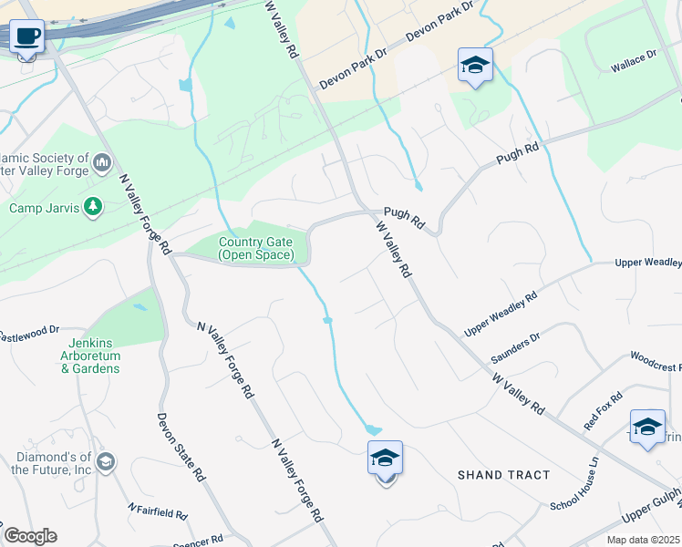map of restaurants, bars, coffee shops, grocery stores, and more near 217 Radcliffe Road in Wayne