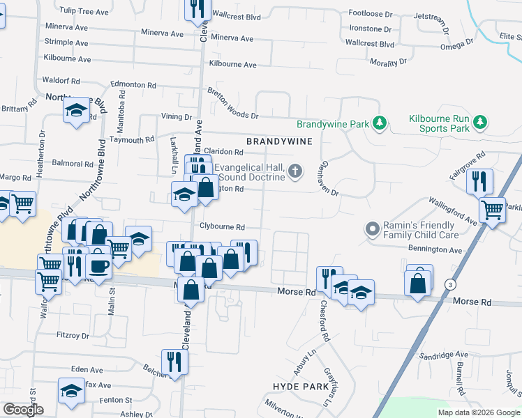 map of restaurants, bars, coffee shops, grocery stores, and more near 4593 Sharon Avenue in Columbus