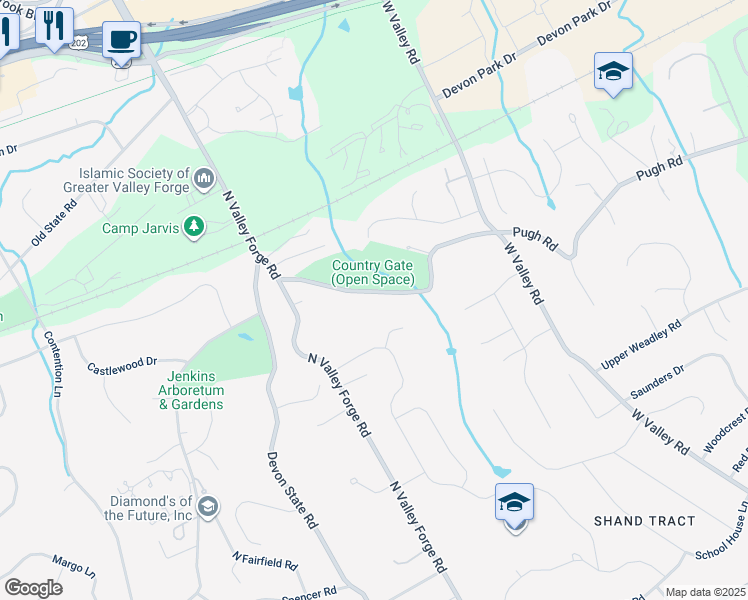 map of restaurants, bars, coffee shops, grocery stores, and more near 100 Pugh Road in Wayne