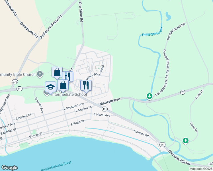 map of restaurants, bars, coffee shops, grocery stores, and more near 106 Honeysuckle Drive in Marietta