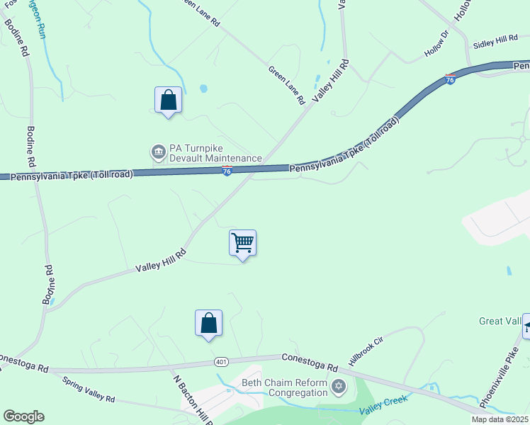 map of restaurants, bars, coffee shops, grocery stores, and more near 2194 Valley Hill Road in Malvern