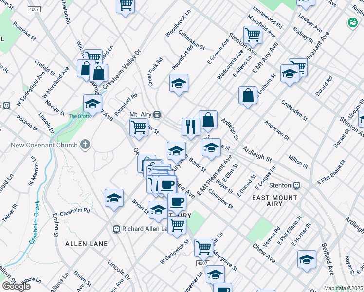 map of restaurants, bars, coffee shops, grocery stores, and more near 7215 Boyer Street in Philadelphia