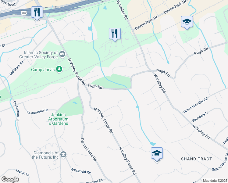 map of restaurants, bars, coffee shops, grocery stores, and more near 100 Pugh Road in Wayne