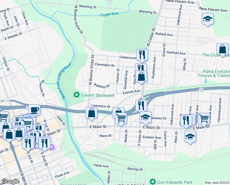 map of restaurants, bars, coffee shops, grocery stores, and more near 249 Robbins Drive in Newark
