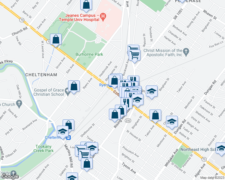 map of restaurants, bars, coffee shops, grocery stores, and more near in Philadelphia