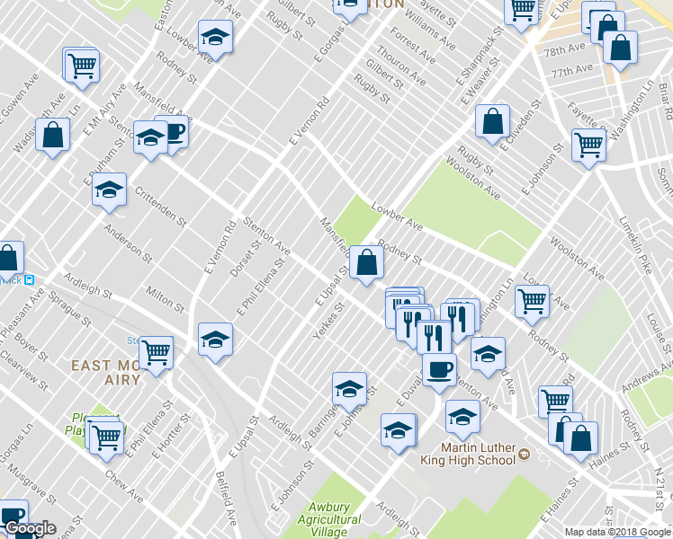 map of restaurants, bars, coffee shops, grocery stores, and more near 909 East Upsal Street in Philadelphia