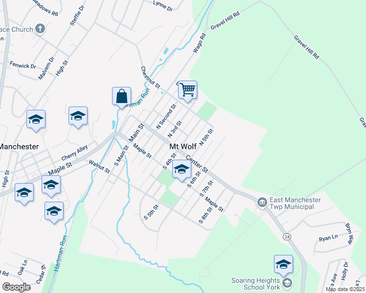 map of restaurants, bars, coffee shops, grocery stores, and more near in Mount Wolf