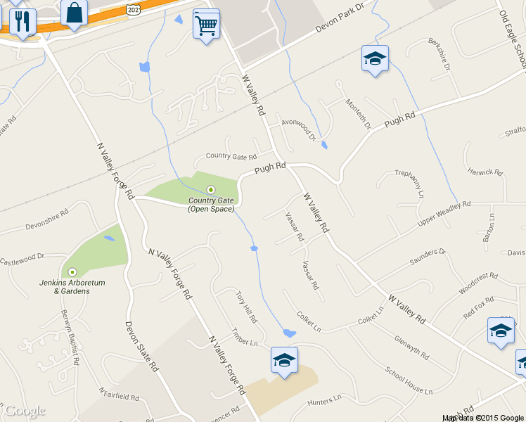 map of restaurants, bars, coffee shops, grocery stores, and more near 217 Radcliffe Road in Wayne