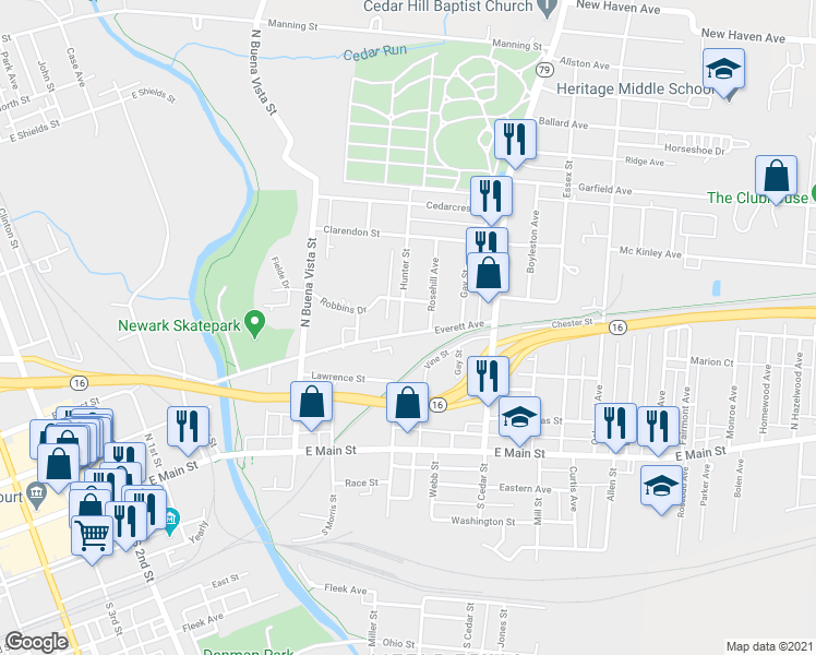 map of restaurants, bars, coffee shops, grocery stores, and more near 284 Everett Avenue in Newark