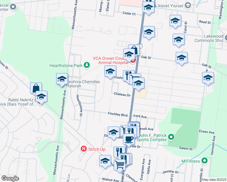 map of restaurants, bars, coffee shops, grocery stores, and more near 62 Cushman Street in Lakewood