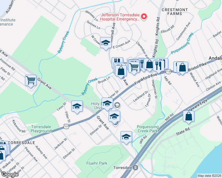 map of restaurants, bars, coffee shops, grocery stores, and more near 3981 Carteret Drive in Philadelphia