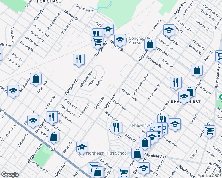 map of restaurants, bars, coffee shops, grocery stores, and more near 7820 Algon Avenue in Philadelphia