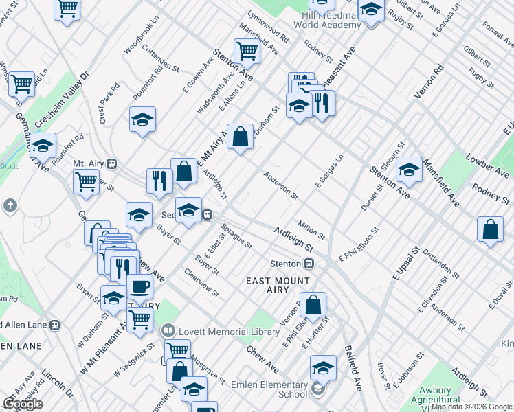 map of restaurants, bars, coffee shops, grocery stores, and more near 431 East Sedgwick Street in Philadelphia