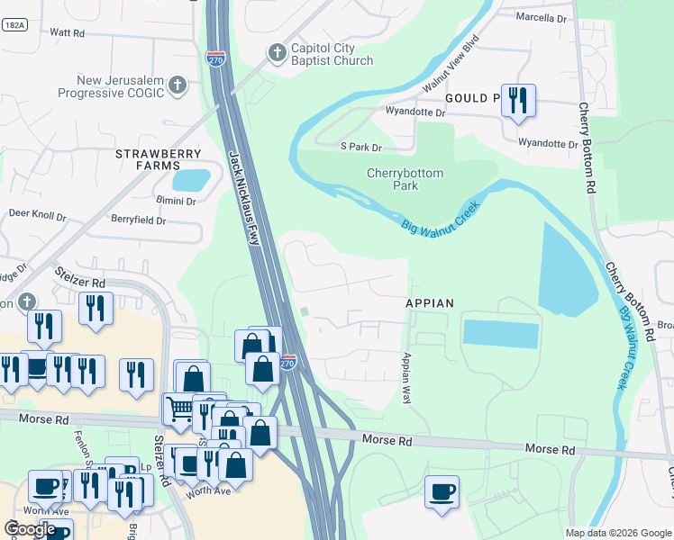 map of restaurants, bars, coffee shops, grocery stores, and more near 4306 Grays Market Drive in Gahanna