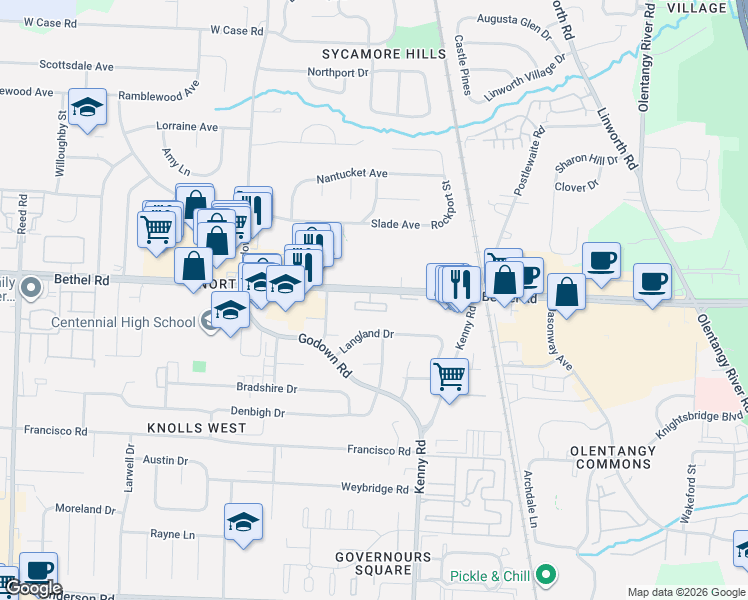 map of restaurants, bars, coffee shops, grocery stores, and more near 1229 Bethel Road in Columbus