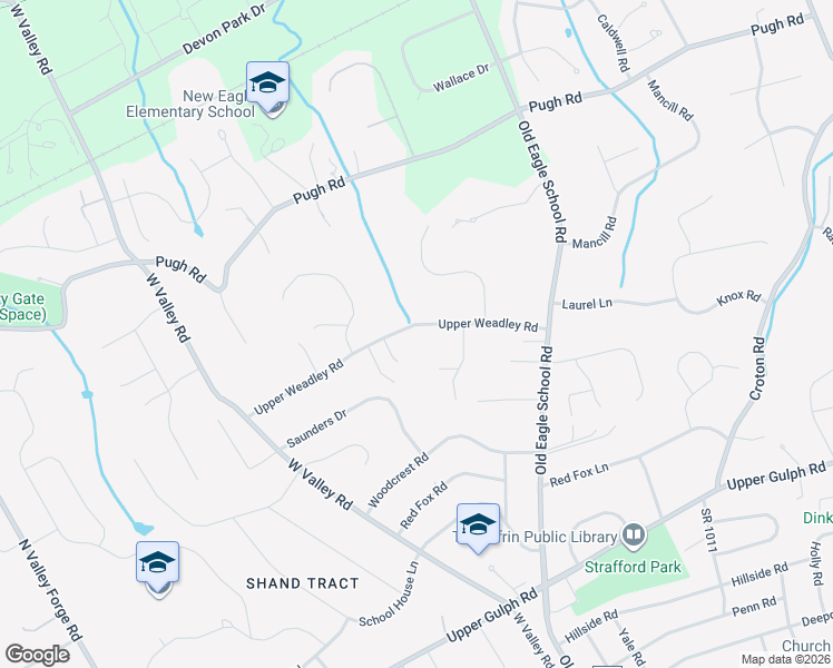 map of restaurants, bars, coffee shops, grocery stores, and more near 602 Upper Weadley Road in Wayne