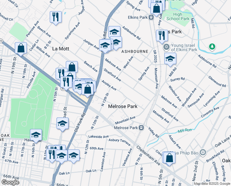 map of restaurants, bars, coffee shops, grocery stores, and more near 1112 Ansley Avenue in Montgomery County