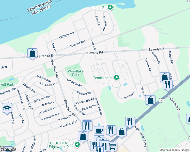 map of restaurants, bars, coffee shops, grocery stores, and more near 144 Creekside Way in Burlington