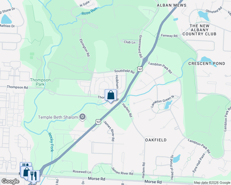 map of restaurants, bars, coffee shops, grocery stores, and more near 4025 Holkham in New Albany