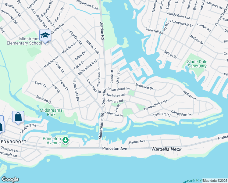 map of restaurants, bars, coffee shops, grocery stores, and more near 97 Leone Drive in Brick Township