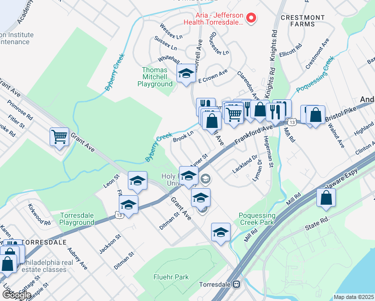 map of restaurants, bars, coffee shops, grocery stores, and more near 3967 Constance Road in Philadelphia