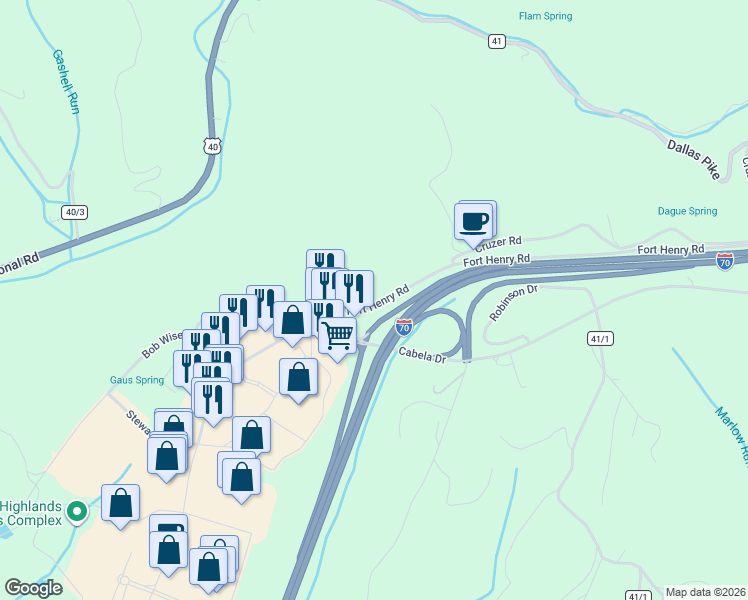 map of restaurants, bars, coffee shops, grocery stores, and more near 25 Cruzer Road in Triadelphia