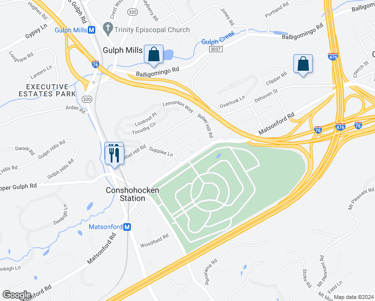 map of restaurants, bars, coffee shops, grocery stores, and more near 209 Gulph Lane in Conshohocken
