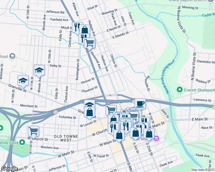 map of restaurants, bars, coffee shops, grocery stores, and more near 196 Elmwood Avenue in Newark