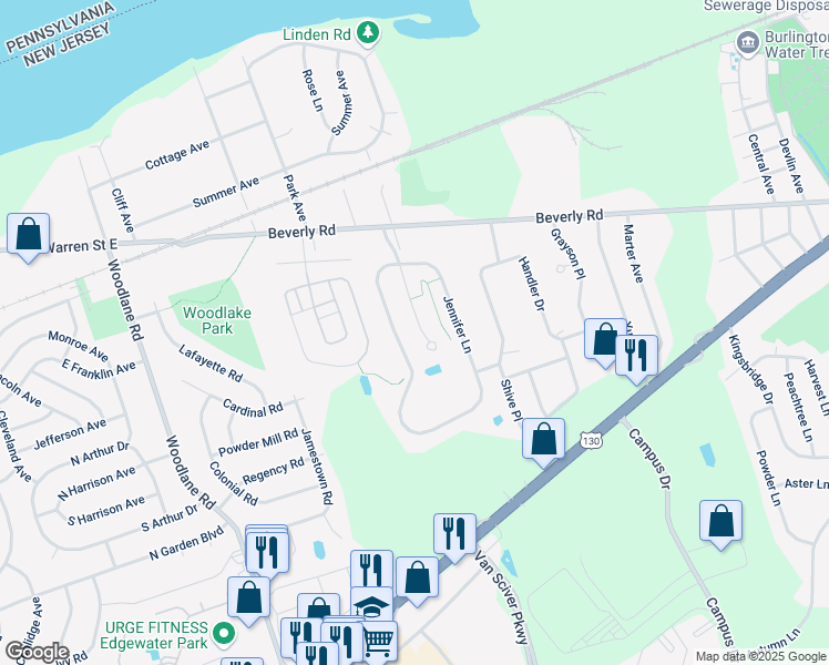 map of restaurants, bars, coffee shops, grocery stores, and more near 25 Tina Lane in Burlington