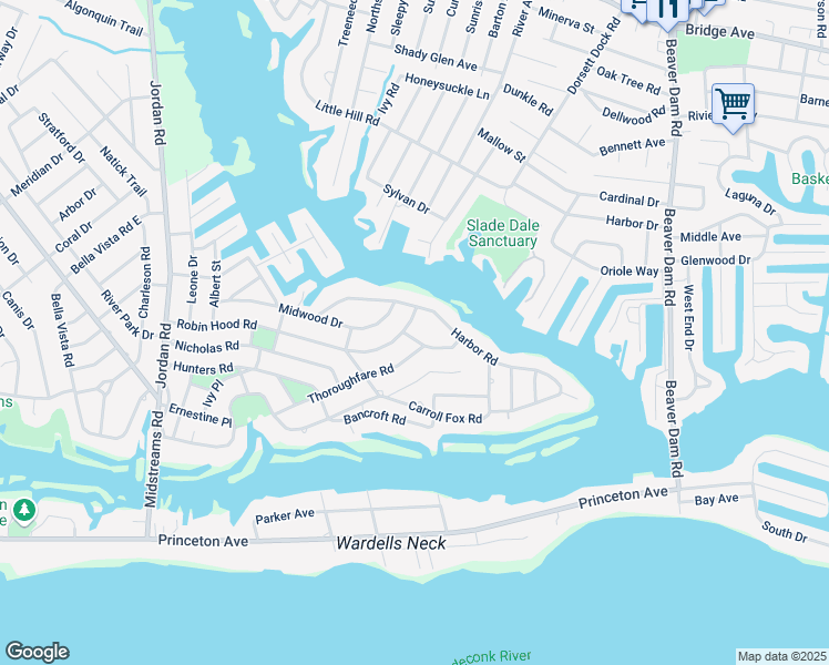 map of restaurants, bars, coffee shops, grocery stores, and more near 598 Shadow Way in Brick Township