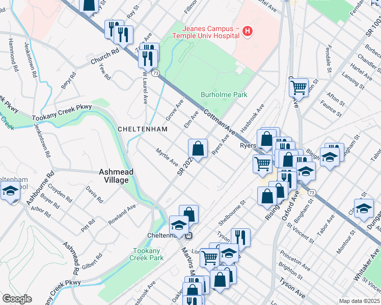 map of restaurants, bars, coffee shops, grocery stores, and more near 311 Franklin Avenue in Montgomery County