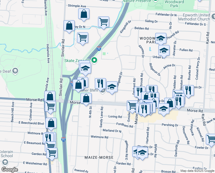 map of restaurants, bars, coffee shops, grocery stores, and more near 4799 Hillking Drive in Columbus