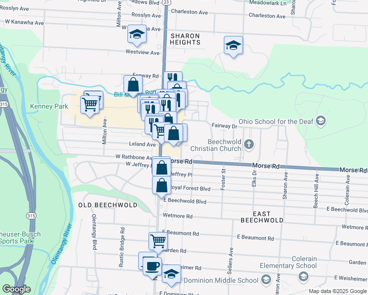 map of restaurants, bars, coffee shops, grocery stores, and more near 4946 Arbor Village Drive in Columbus